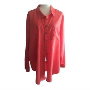 ASHLEY STEWART Tunic Top Apricot Lg Sleeves Button Front Scallop Hem Size 22/24